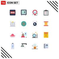 16 Universal Flat Color Signs Symbols of building bank email tasks clipboard Editable Pack of Creative Vector Design Elements