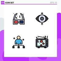 4 Thematic Vector Filledline Flat Colors and Editable Symbols of glasses chief cinema view head Editable Vector Design Elements