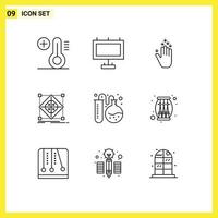 Mobile Interface Outline Set of 9 Pictograms of back to school lab arrow preparation grid Editable Vector Design Elements