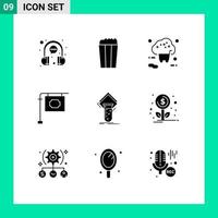 Group of 9 Modern Solid Glyphs Set for lab street buy stand shopping Editable Vector Design Elements