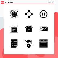 Universal Icon Symbols Group of 9 Modern Solid Glyphs of email home user construction formula Editable Vector Design Elements