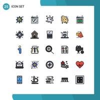 Group of 25 Modern Filled line Flat Colors Set for error browser clothes party pizza Editable Vector Design Elements