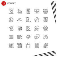 Pictogram Set of 25 Simple Lines of food fast food pc cell imac monitor Editable Vector Design Elements