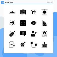 Universal Icon Symbols Group of 16 Modern Solid Glyphs of back light study lamp right Editable Vector Design Elements