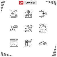 Universal Icon Symbols Group of 9 Modern Outlines of party birthday chatting conversation popup Editable Vector Design Elements