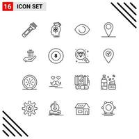 Modern Set of 16 Outlines Pictograph of world location knowledge global human Editable Vector Design Elements