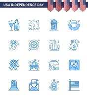 Pack of 16 creative USA Independence Day related Blues of thanksgiving american america hat american Editable USA Day Vector Design Elements