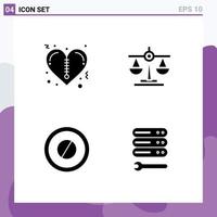 4 User Interface Solid Glyph Pack of modern Signs and Symbols of heart tablet balance scale settings Editable Vector Design Elements