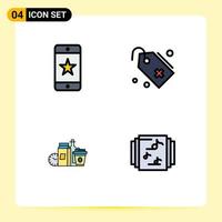 Mobile Interface Filledline Flat Color Set of 4 Pictograms of achievements items smartphone add items Editable Vector Design Elements