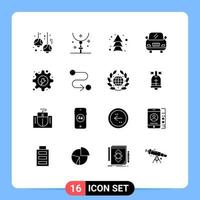 16 User Interface Solid Glyph Pack of modern Signs and Symbols of energy vehicle holiday car up Editable Vector Design Elements