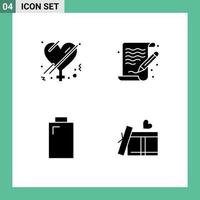 Pictogram Set of 4 Simple Solid Glyphs of female electric romance paint giftbox Editable Vector Design Elements