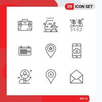 Pack of 9 creative Outlines of time mounth road date grains Editable Vector Design Elements