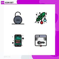 4 Creative Icons Modern Signs and Symbols of lock leaf secure christmas card Editable Vector Design Elements