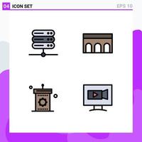4 User Interface Filledline Flat Color Pack of modern Signs and Symbols of database speaker arch historic mosque Editable Vector Design Elements