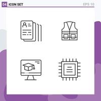 4 User Interface Line Pack of modern Signs and Symbols of document computer search labour education Editable Vector Design Elements