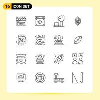 16 Universal Outline Signs Symbols of duration server bench bundle gear Editable Vector Design Elements