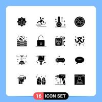 Pack of 16 Modern Solid Glyphs Signs and Symbols for Web Print Media such as experiment chemistry failure biology sunny Editable Vector Design Elements