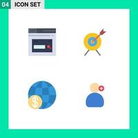 paquete de interfaz de usuario de 4 iconos planos básicos del sitio web global de Internet objetivo pago elementos de diseño vectorial editables vector