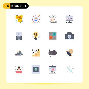 Modern Set of 16 Flat Colors Pictograph of computer presentation share graph token Editable Pack of Creative Vector Design Elements
