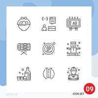 Set of 9 Vector Outlines on Grid for st irish advertising instrument publicity Editable Vector Design Elements