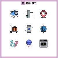 Stock Vector Icon Pack of 9 Line Signs and Symbols for internet computing baggage weather report Editable Vector Design Elements