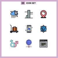 paquete de iconos de vector de stock de 9 signos y símbolos de línea para elementos de diseño de vector editables de informes meteorológicos de equipaje de computación en Internet