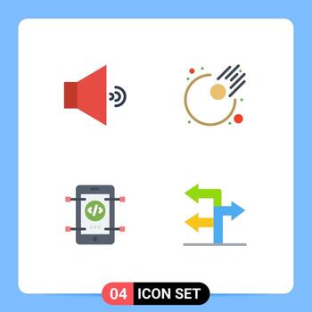Group of 4 Flat Icons Signs and Symbols for sound web asteroid mobile direction Editable Vector Design Elements