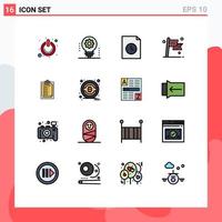 Pack of 16 Modern Flat Color Filled Lines Signs and Symbols for Web Print Media such as flag destination light bulb checkered history Editable Creative Vector Design Elements