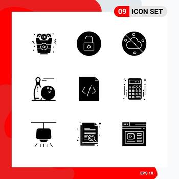 Stock Vector Icon Pack of 9 Line Signs and Symbols for html code sky strike pins Editable Vector Design Elements