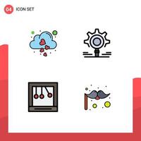 Group of 4 Filledline Flat Colors Signs and Symbols for cloud cradle fall search carnival Editable Vector Design Elements