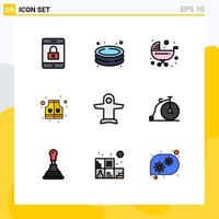 User Interface Pack of 9 Basic Filledline Flat Colors of transport plane kids safety jacket Editable Vector Design Elements