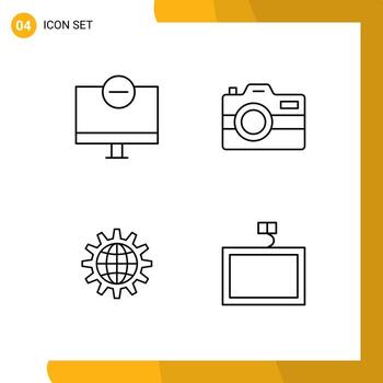 paquete de línea de vector editable de 4 colores planos de línea rellena simple de computadoras captura de hardware global desarrollar elementos de diseño de vector editable