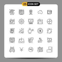 25 User Interface Line Pack of modern Signs and Symbols of travel location success country machine Editable Vector Design Elements