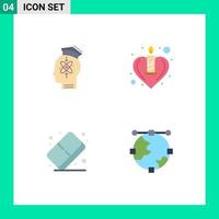 Set of 4 Commercial Flat Icons pack for capability eraser knowledge heart color Editable Vector Design Elements