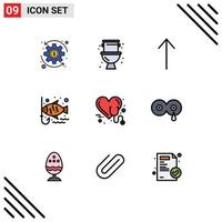 Set of 9 Modern UI Icons Symbols Signs for heart medical up health leisure Editable Vector Design Elements