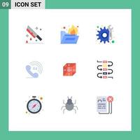 9 User Interface Flat Color Pack of modern Signs and Symbols of computing box gear phone Editable Vector Design Elements