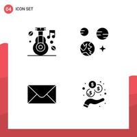 Solid Glyph Pack of 4 Universal Symbols of alternative mail medicine earth income Editable Vector Design Elements