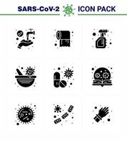 9 Solid Glyph Black Coronavirus disease and prevention vector icon virus pharmacy bowl cleaning pharmacy virus viral coronavirus 2019nov disease Vector Design Elements