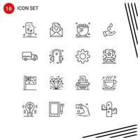 Modern Set of 16 Outlines Pictograph of truck logistics halloween delivery energy Editable Vector Design Elements