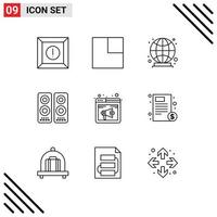 Set of 9 Vector Outlines on Grid for webpage sound world internet speaker Editable Vector Design Elements