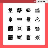 16 Thematic Vector Solid Glyphs and Editable Symbols of lamp clock diagram hand watch keyboard Editable Vector Design Elements