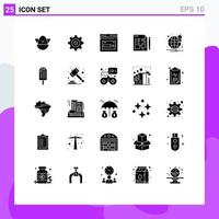 Pack of 25 creative Solid Glyphs of beach notification website browser pencil Editable Vector Design Elements