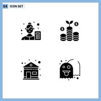 4 Thematic Vector Solid Glyphs and Editable Symbols of female home business analyst investment ghost Editable Vector Design Elements