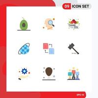 Group of 9 Modern Flat Colors Set for share data gratitude universe orbit Editable Vector Design Elements