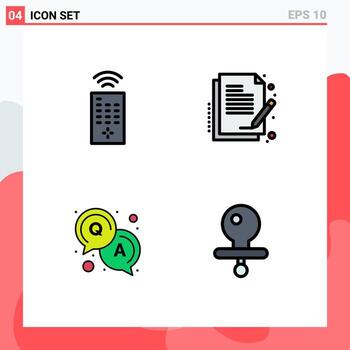 4 Universal Filledline Flat Color Signs Symbols of control solution contract document dummy Editable Vector Design Elements