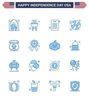 Happy Independence Day Pack of 16 Blues Signs and Symbols for security usa declaration sheild ball Editable USA Day Vector Design Elements