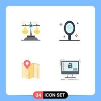 conjunto de pictogramas de 4 iconos planos simples de elección ubicación juicio mano pin elementos de diseño vectorial editables vector