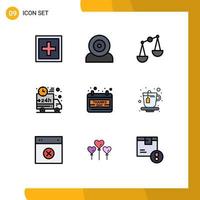 Set of 9 Vector Filledline Flat Colors on Grid for car truck hardware delivery scales Editable Vector Design Elements