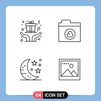 Set of 4 Modern UI Icons Symbols Signs for hands night present network image Editable Vector Design Elements
