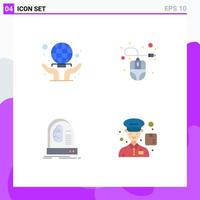 4 Universal Flat Icon Signs Symbols of care brain world wide hardware intelligence Editable Vector Design Elements